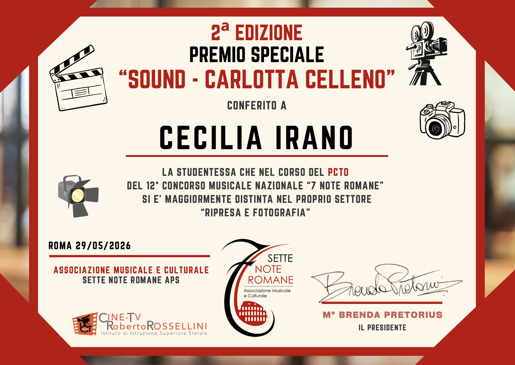 Attestato vincitore Premio Sound – Carlotta Celleno 3