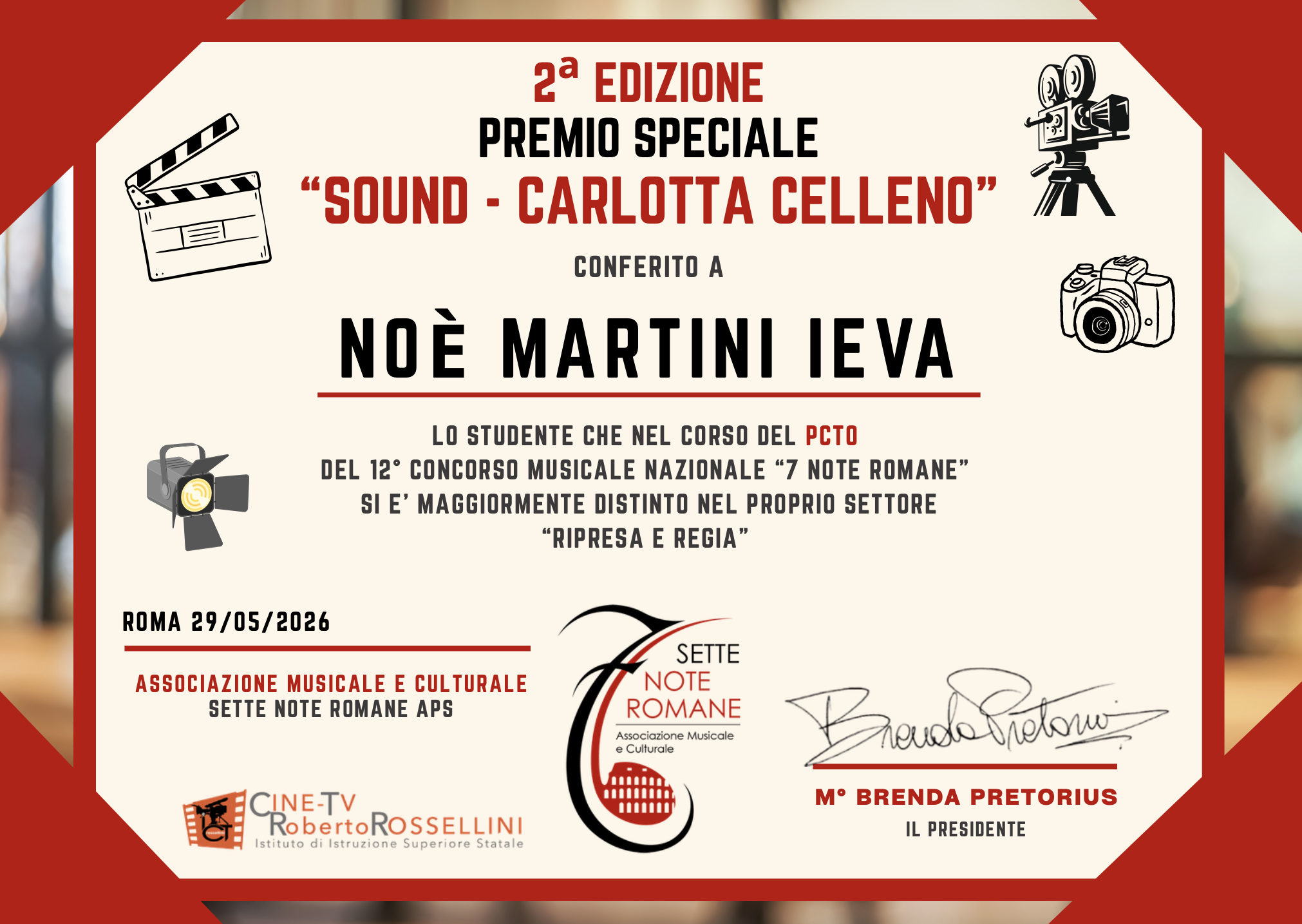 Attestato vincitore Premio Sound – Carlotta Celleno 1